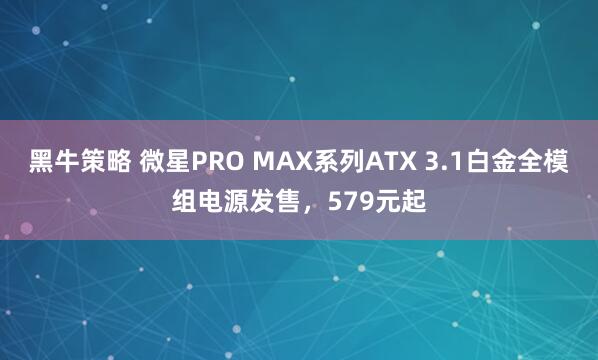 黑牛策略 微星PRO MAX系列ATX 3.1白金全模组电源发售，579元起